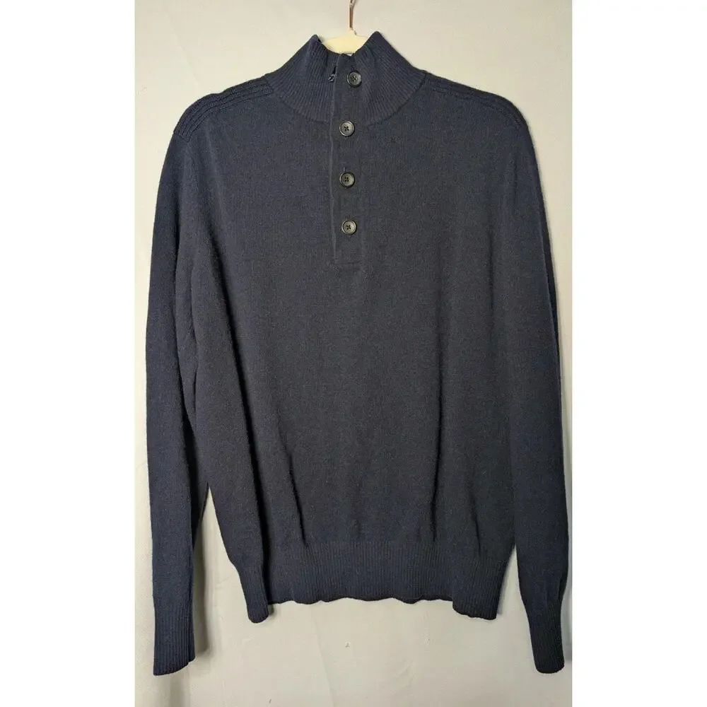 Banana Republic Merino Wool Navy Men's Ribbed Sweater Lightweight L (644)